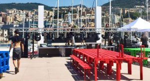 Montaggio luci sulla Tolda della Nave Blu dell'Acquario di Genova - Iren Energy Dinner